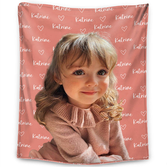 Personlig Navn - Og Fototeppe – Gave Til Familie – Personlig Teppe